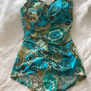 Maxine of Hollywood Floral One-Piece Swimsuit in Turquoise and Green